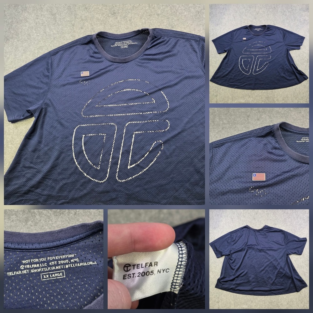 Telfar Shirt Mens 2XL Blue Mesh Short Sleeve Oversized Jersey Logo Flag Top